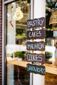 Home bakery menu featuring freshly baked cakes, cupcakes, cookies, and pastries